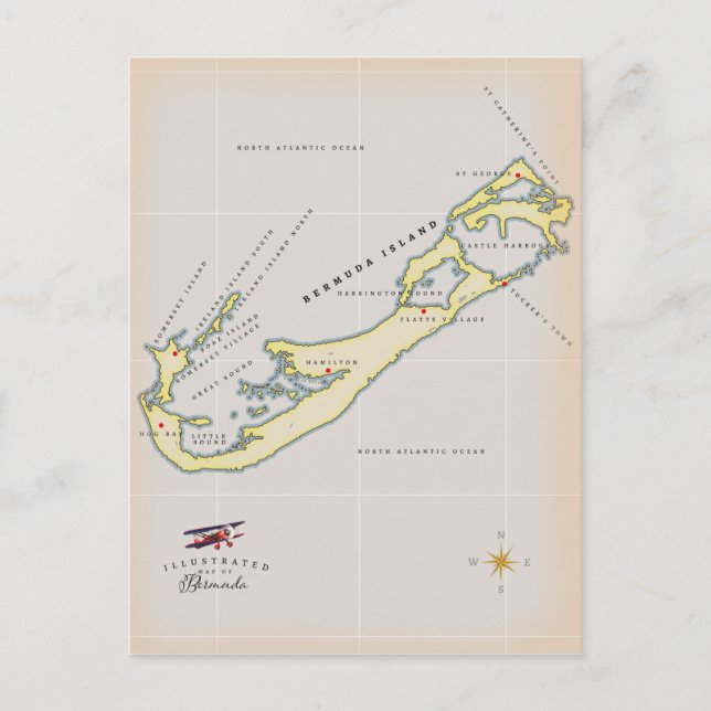 Postal Mapa ilustrado de las Bermudas (Anverso)