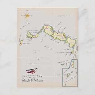 Postal Mapa ilustrado de las Islas Turcas y Caicos