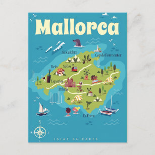 Postal Mapa ilustrado de Mallorca