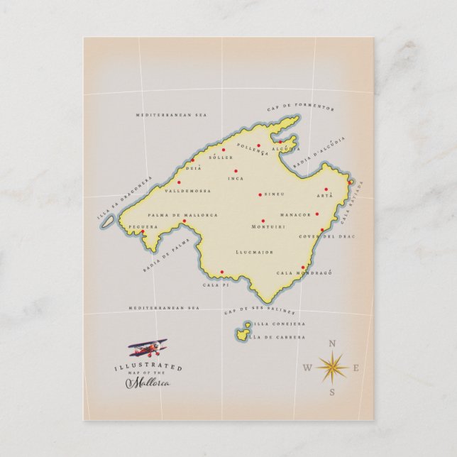 Postal Mapa ilustrado de Mallorca (Anverso)
