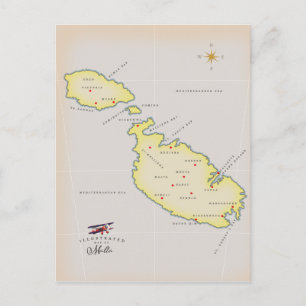 Postal Mapa ilustrado de Malta
