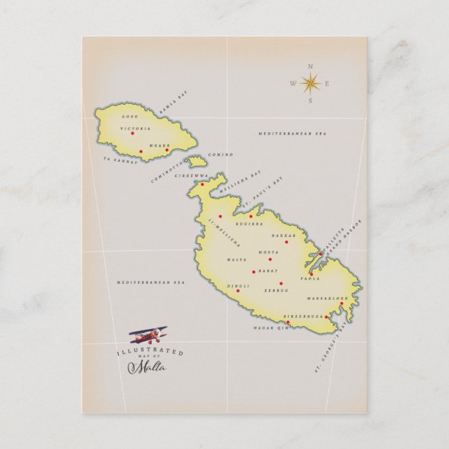 Postal Mapa ilustrado de Malta (Anverso)