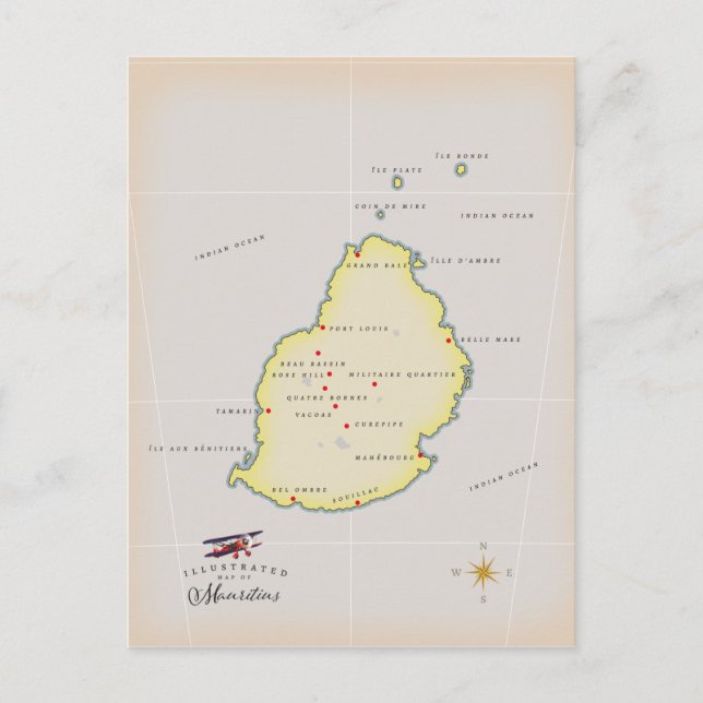 Postal Mapa ilustrado de Mauricio (Anverso)