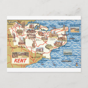 Postal Mapa ilustrado de monumentos antiguos de Kent