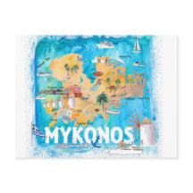Mapa ilustrado de Mykonos Grecia con puntos de ref