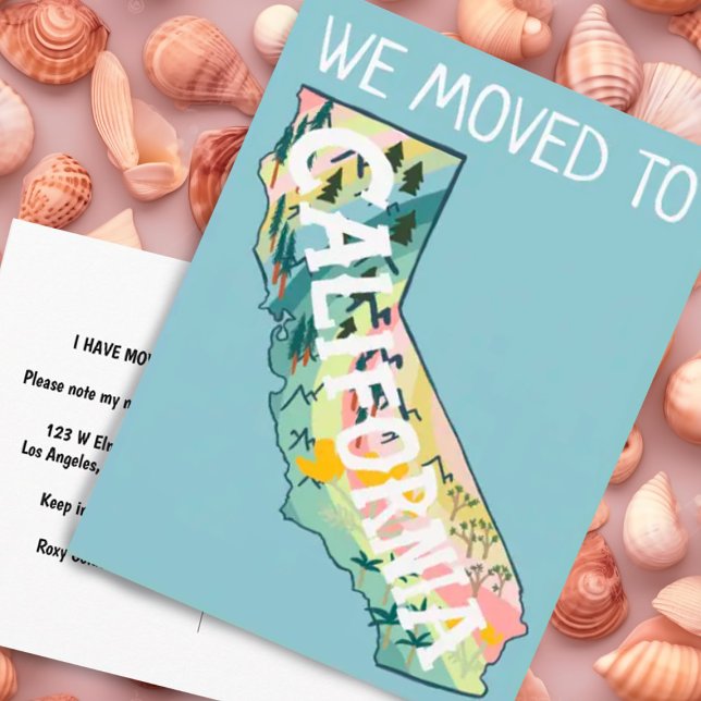 Postal Mapa ilustrado de NEW ADDRESS Move California Stat (California illustrated map moving change of address postcard - customize with your own text)