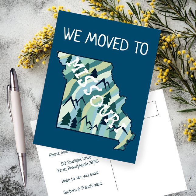 Postal Mapa ilustrado de nueva dirección que mueve el est (NEW HOME ADDRESS Moving Announcement Missouri State Illustrated Map Postcard
)