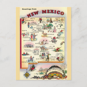 Postal Mapa ilustrado de Nuevo México