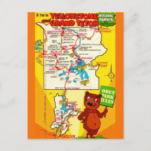 Postal Mapa Ilustrado de Parques Yellowstone & Teton
