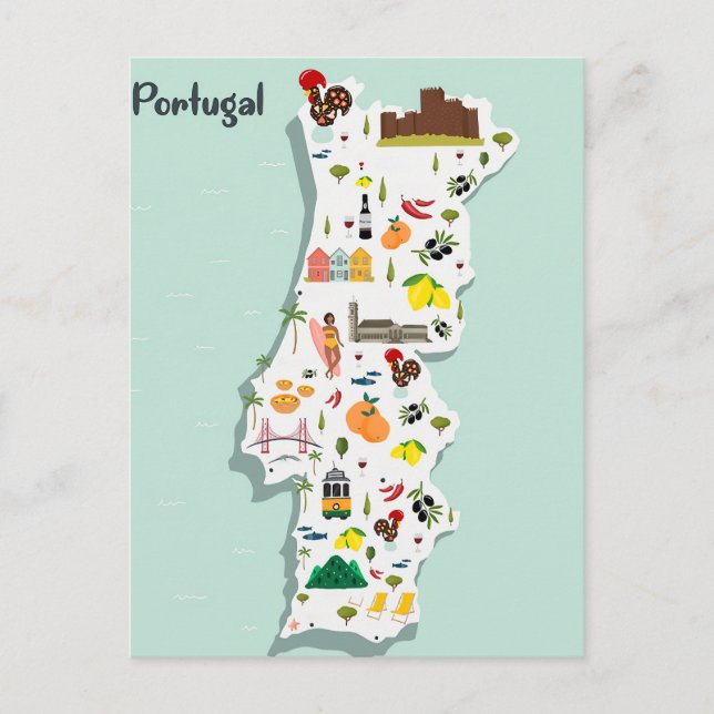 Postal Mapa ilustrado de Portugal (Anverso)