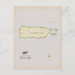 Postal Mapa ilustrado de Puerto Rico.