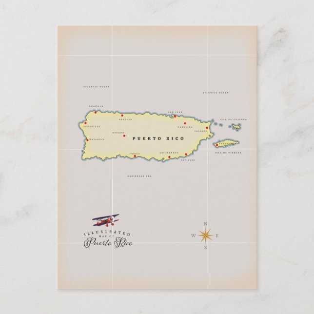Postal Mapa ilustrado de Puerto Rico. (Anverso)