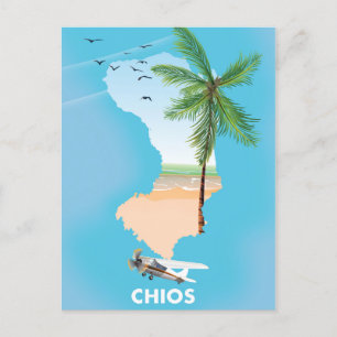 Postal Mapa ilustrado de Quíos Grecia.