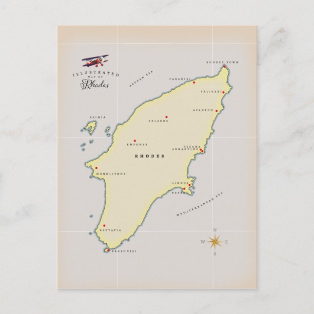 Postal Mapa ilustrado de Rodas. (Anverso)