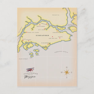 Postal Mapa ilustrado de Singapur