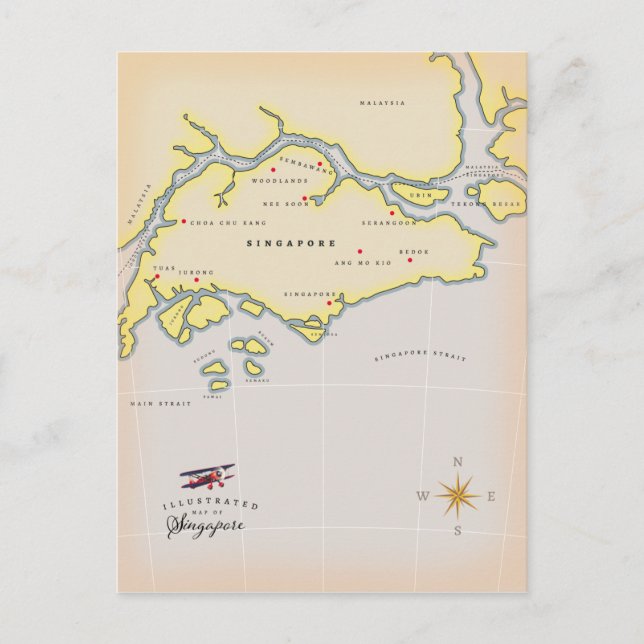 Postal Mapa ilustrado de Singapur (Anverso)