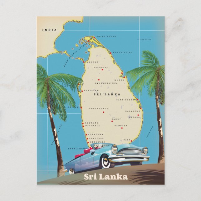 Postal Mapa ilustrado de Sri Lanka (Anverso)