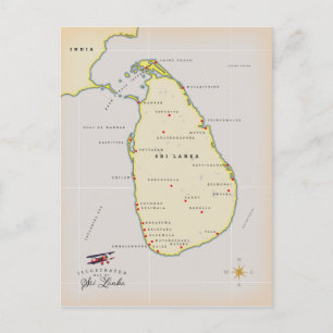 Postal Mapa ilustrado de Sri Lanka