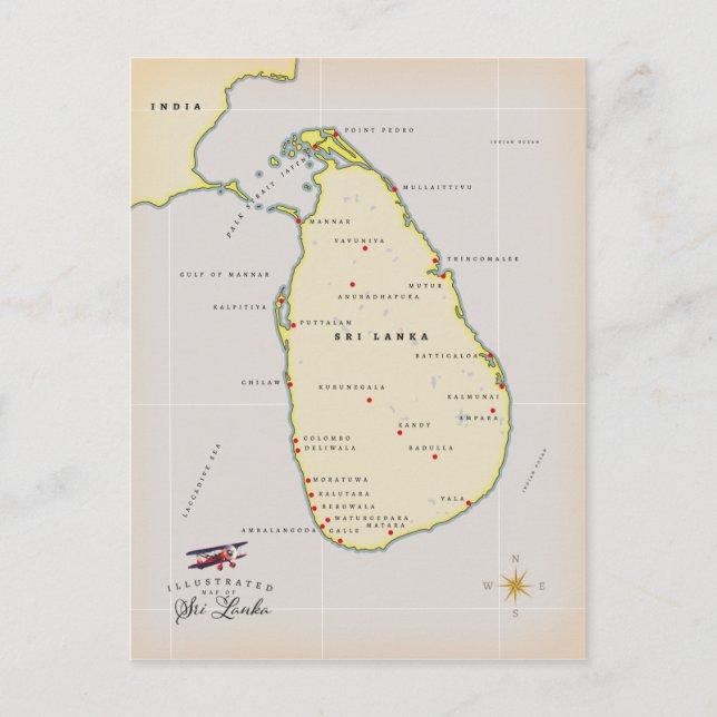 Postal Mapa ilustrado de Sri Lanka (Anverso)