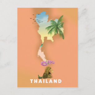 Postal Mapa ilustrado de Tailandia