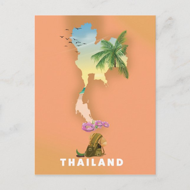 Postal Mapa ilustrado de Tailandia (Anverso)