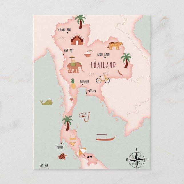 Postal Mapa ilustrado de Tailandia (Anverso)