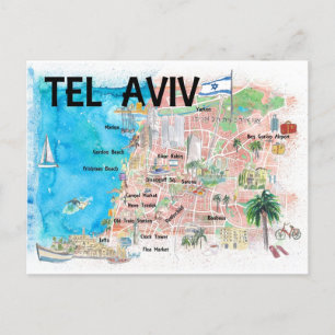 Postal Mapa ilustrado de Tel Aviv Israel con carreteras