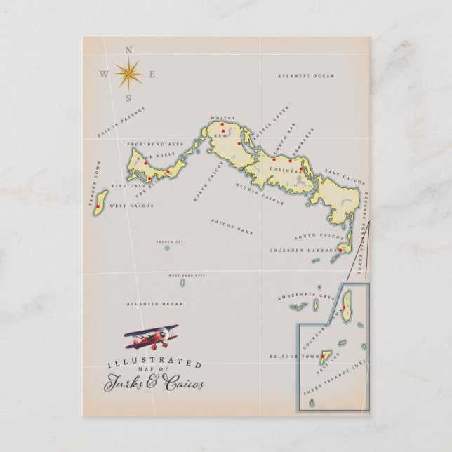 Postal Mapa ilustrado de Turks y Caicos (Anverso)
