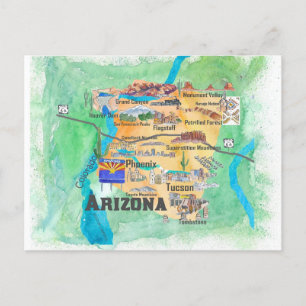 Postal Mapa ilustrado de viaje del estado de Arizona EE. 