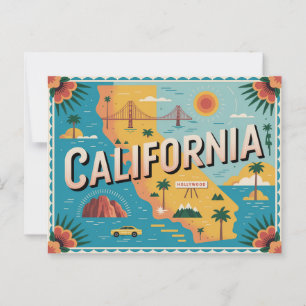 Postal Mapa ilustrado del estado de California