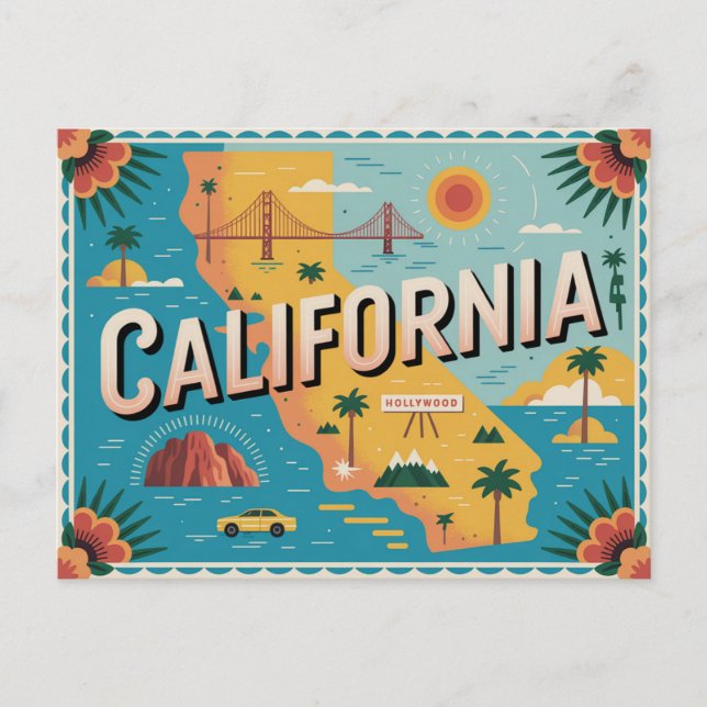 Postal Mapa ilustrado del estado de California (Anverso)