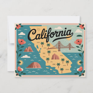 Postal Mapa ilustrado del estado de California