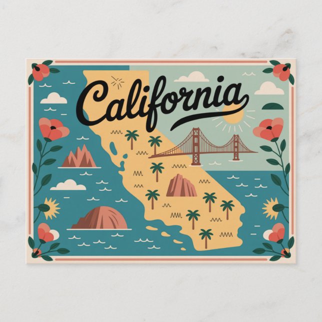 Postal Mapa ilustrado del estado de California (Anverso)