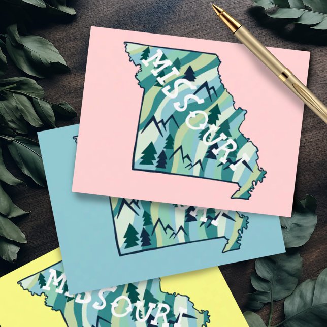 Postal Mapa ilustrado del estado de Misuri (Missouri illustrated map postcard in multiple color options!)