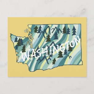 Postal Mapa ilustrado del estado de Washington