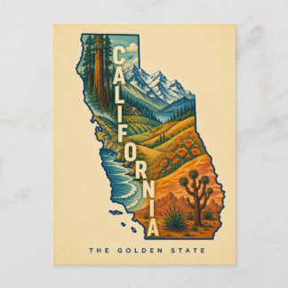 Postal Mapa ilustrado del estado dorado de California