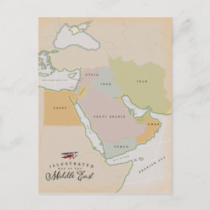 Postal Mapa ilustrado del Medio Oriente.