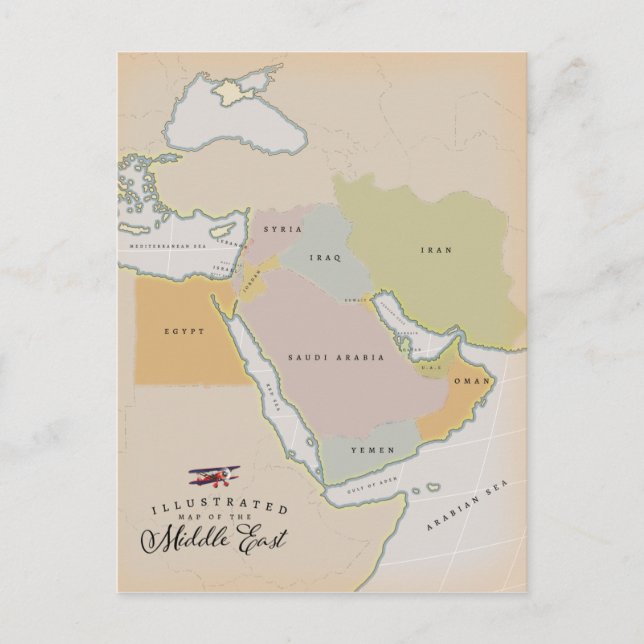 Postal Mapa ilustrado del Medio Oriente. (Anverso)