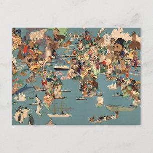 Postal Mapa ilustrado del mundo