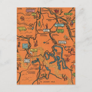 Postal Mapa ilustrado del Parque naranja Yellowstone