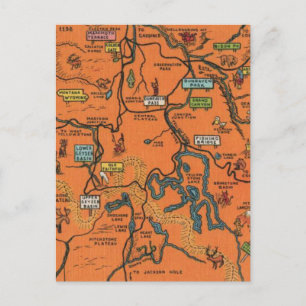 Postal Mapa Ilustrado del Parque Yellowstone Naranja