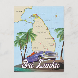 Postal Mapa ilustrado detallado de Sri Lanka