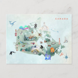 Postal Mapa ilustrado en acuarela del arte de Canadá