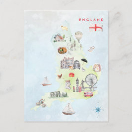 Postal Mapa ilustrado en acuarela del arte de Inglaterra