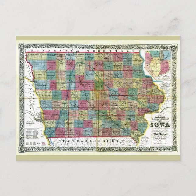 Postal Mapa Iowa de 1856 (Anverso)