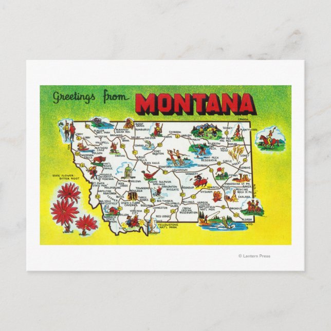 Postal Mapa itinerario del estado, saludos de (Anverso)