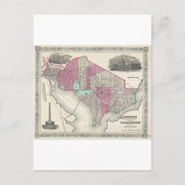 Postal Mapa Johnson de Washington D.C. 1866 (Anverso)