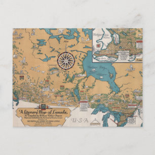 Postal Mapa literario vintage de Canadá