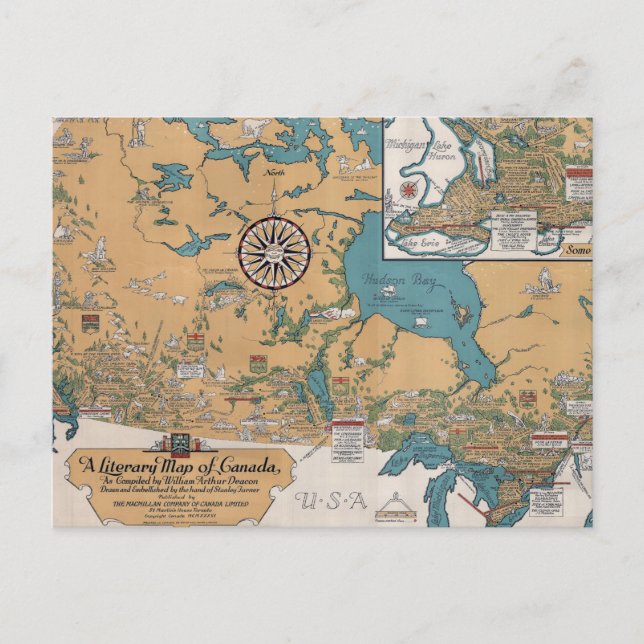 Postal Mapa literario vintage de Canadá (Anverso)