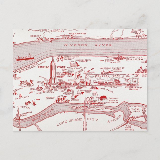 Postal MAPA: MANHATTAN, c1935 (Anverso)